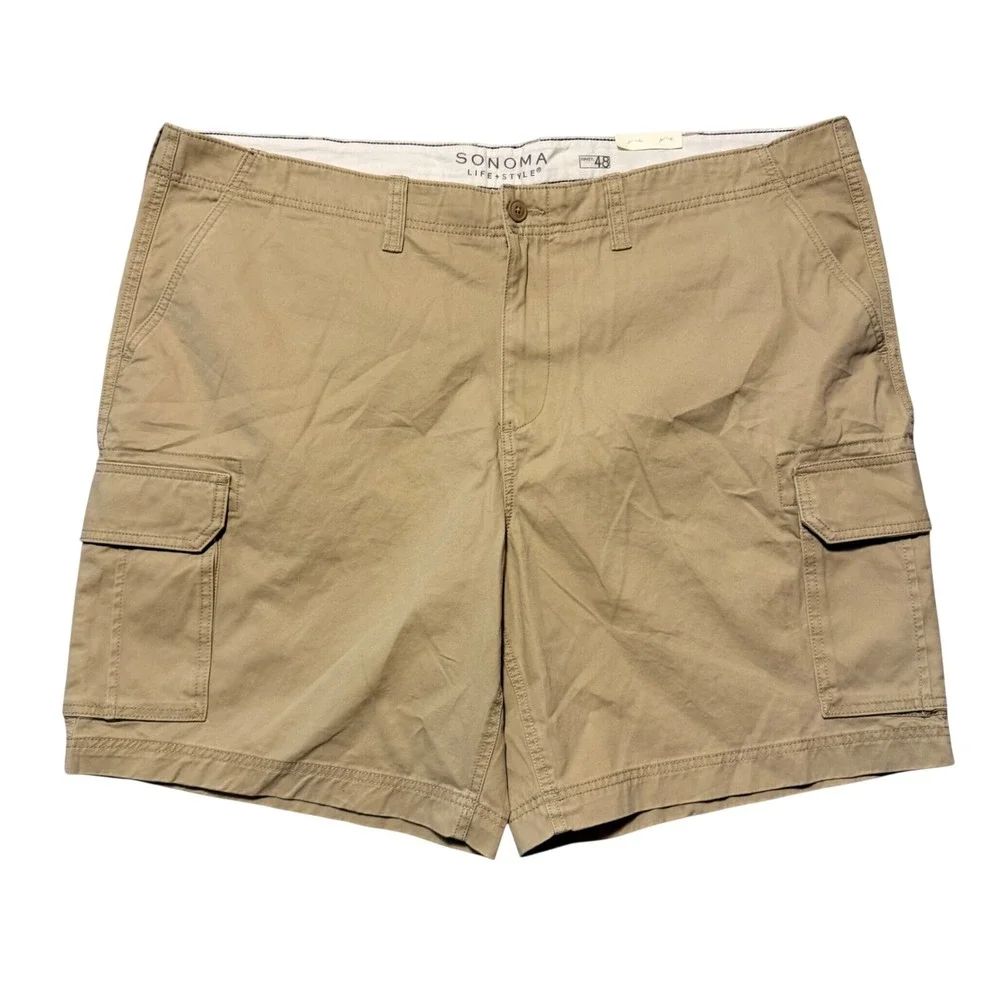 Sonoma Cargo Shorts Mens 48 Tan 100% Cotton Twill Multi-Pocket Casual New